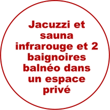 Jacuzzi et sauna infrarouge et 2 baignoires balnéo dans un espace privé